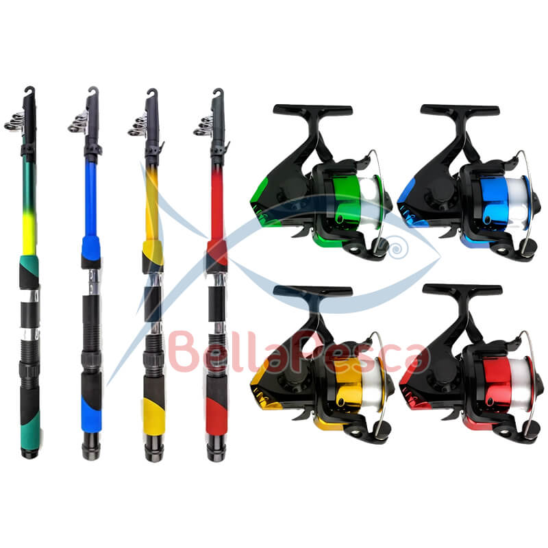 Kit molinete colorido 200 + Vara telescópica 1,70m