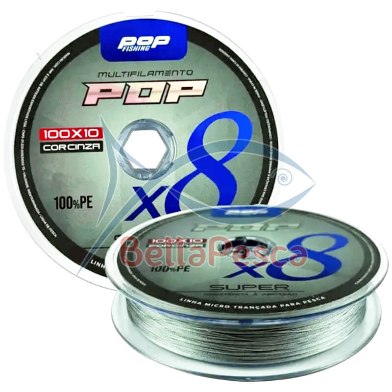 Linha multifilamento POP 8X com 100 metros - Cinza